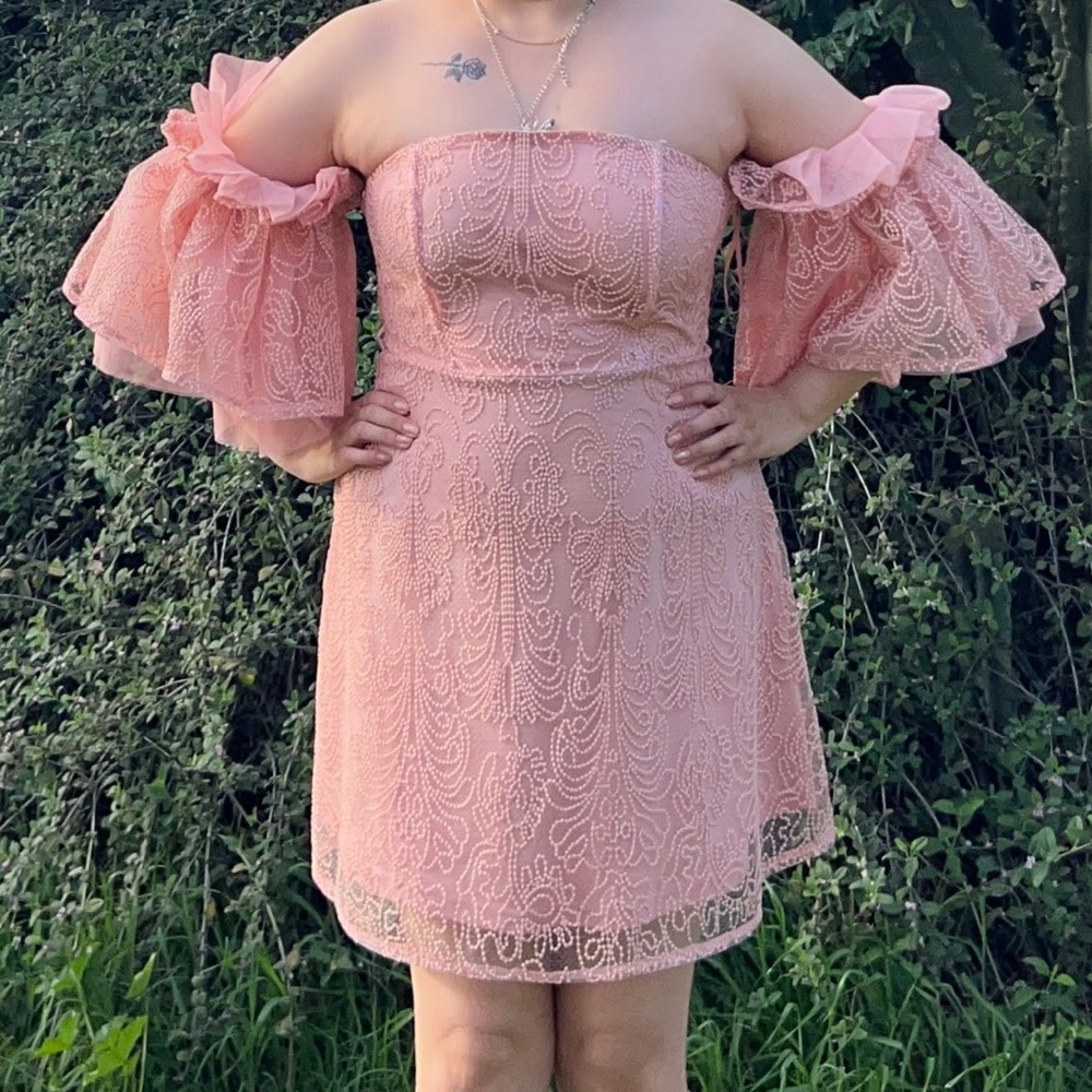a'gaci Strapless Pink Lace Dress